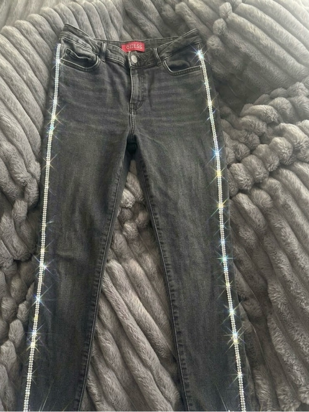 Guess Black Skinny Jeans with Sparkling Side Rhinestones